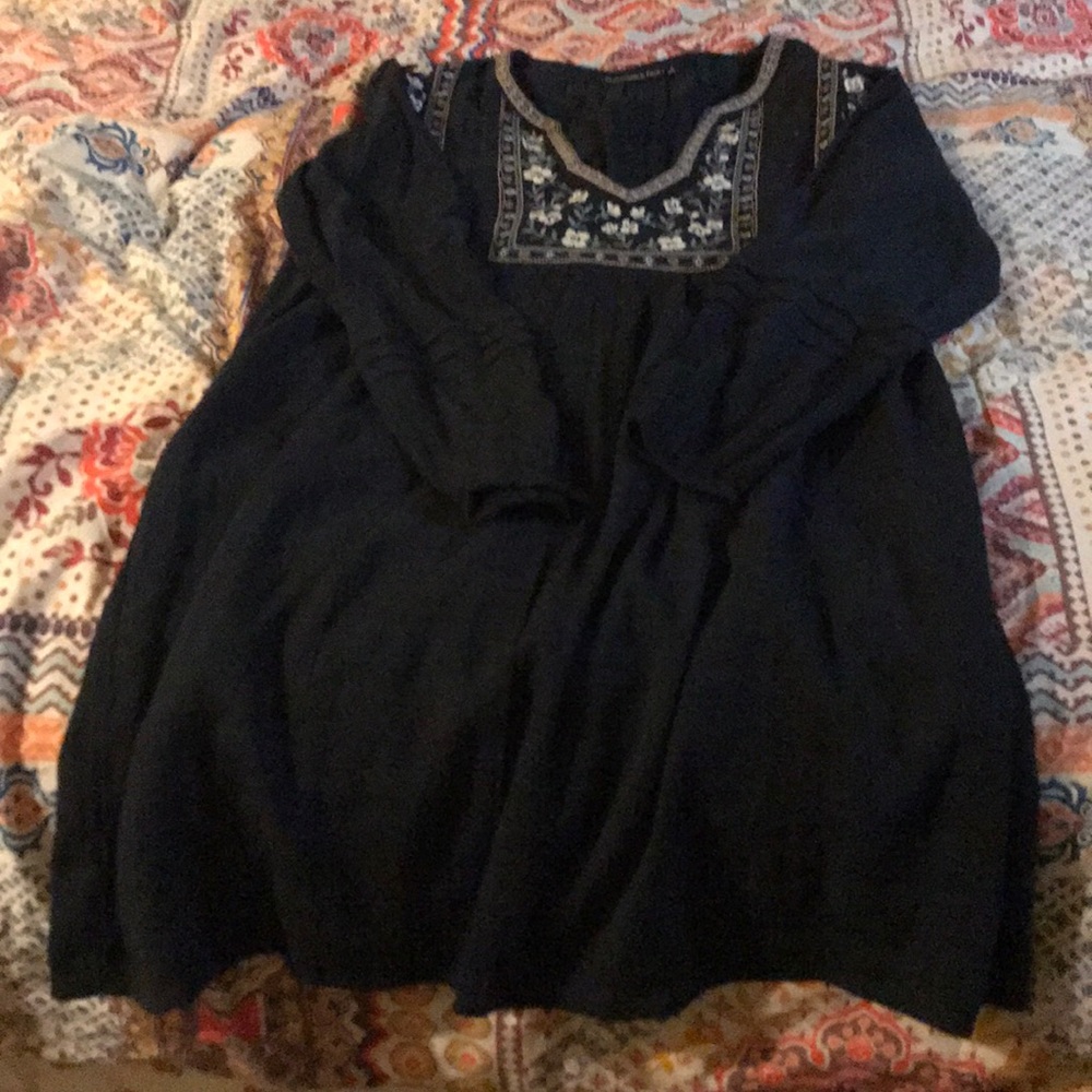 Peasant navy blue embroidered dress in small